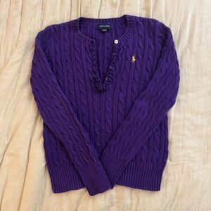 Ralph Lauren Little Girls Kids Cable Knit Sweater Purple